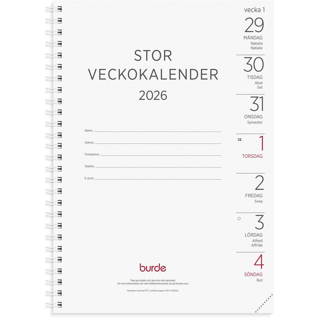 BildeStor Veckokalender refill 2026
