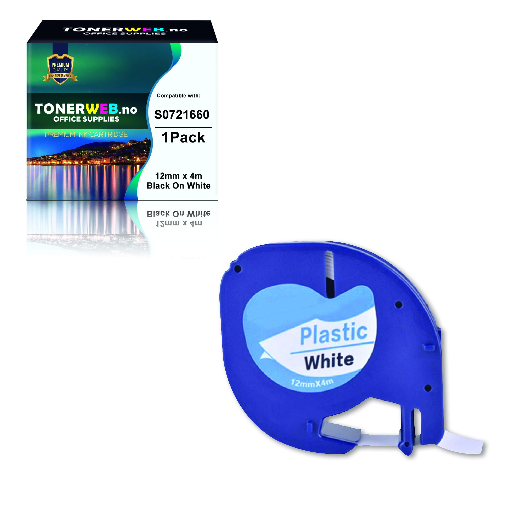 Dymo LetraTAG svart på hvit tape 12 mm - kompatibel