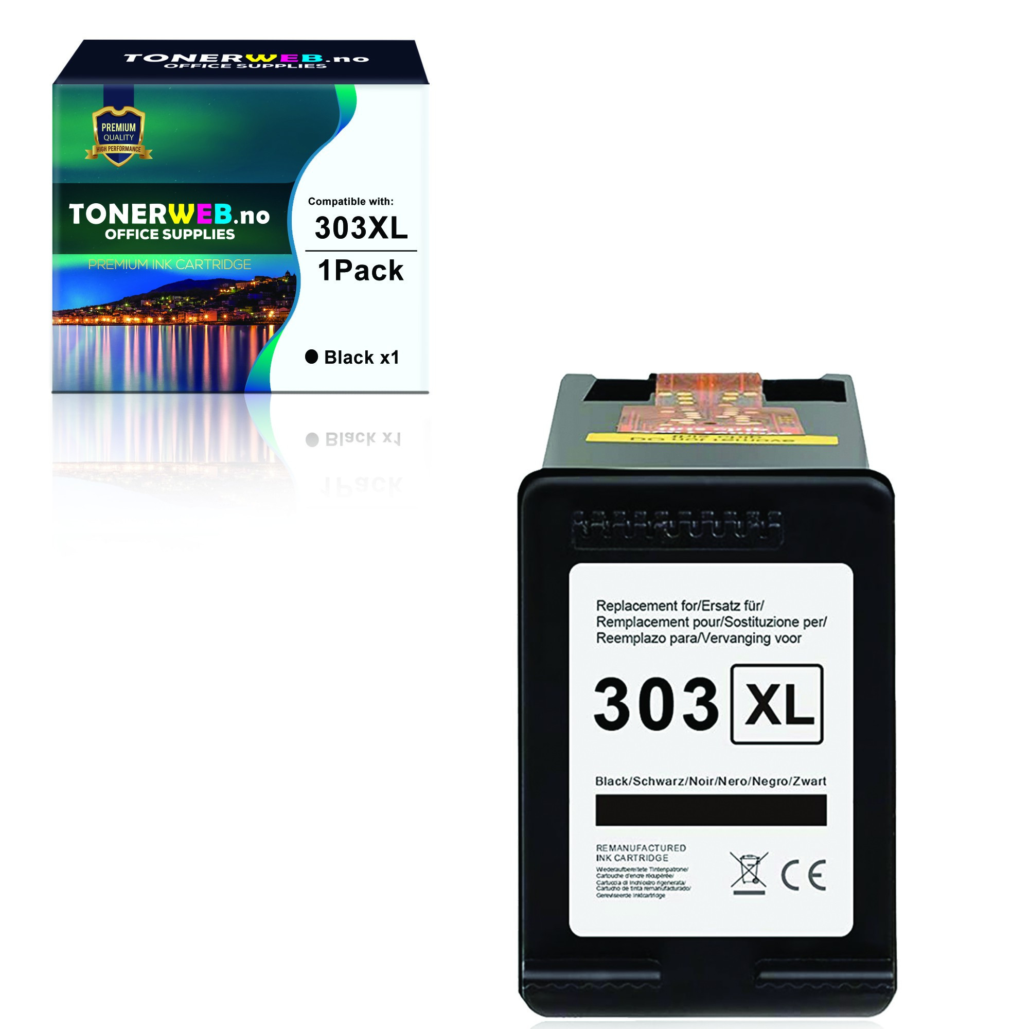 BildeBlekkpatron, erstatter HP Sort Høykapasitet 303XL (600 sider)
