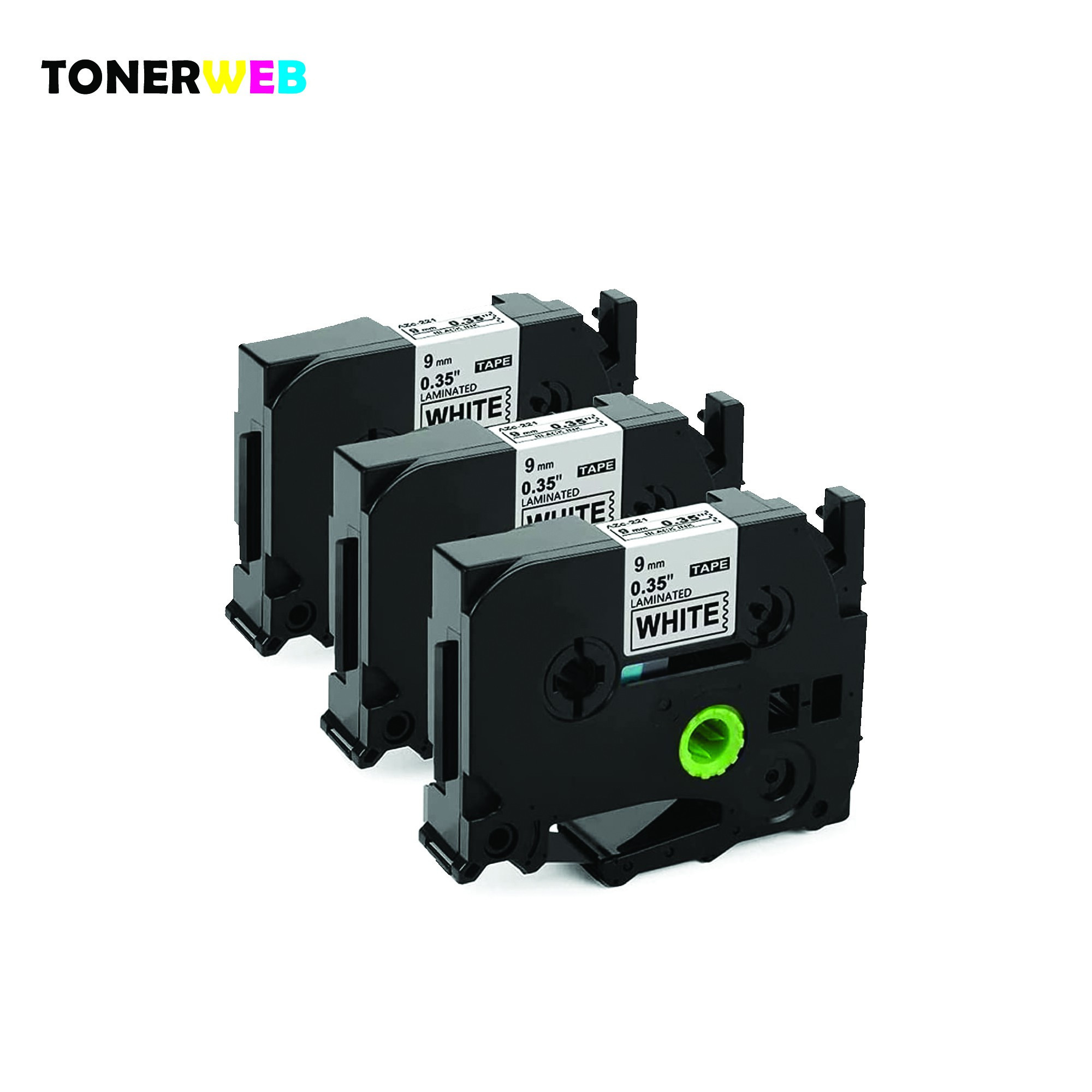 Brother Tape, erstatter 3 x Brother P-Touch Tape Sort På Hvit 9mm (8m) TZe-221