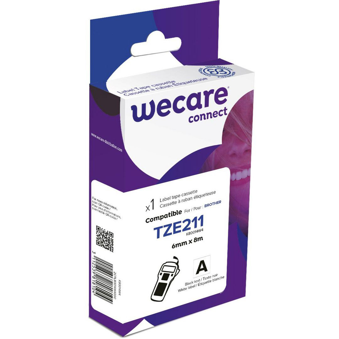 BildeTape WECARE 6mm TZe-211 Svart på Vit