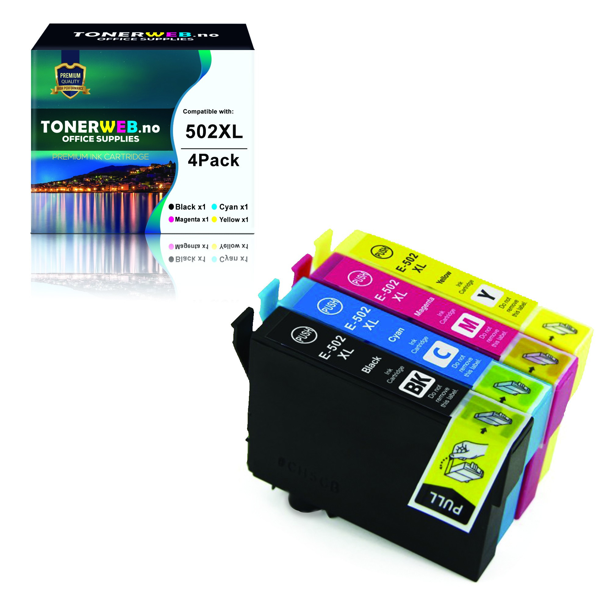 Epson 502XL BK/C/M/Y (svart/cyan/magenta/gul) blekkpatroner 4-pakk 1 x 9,2 ml / 3 x 6,4 ml - kompatibel