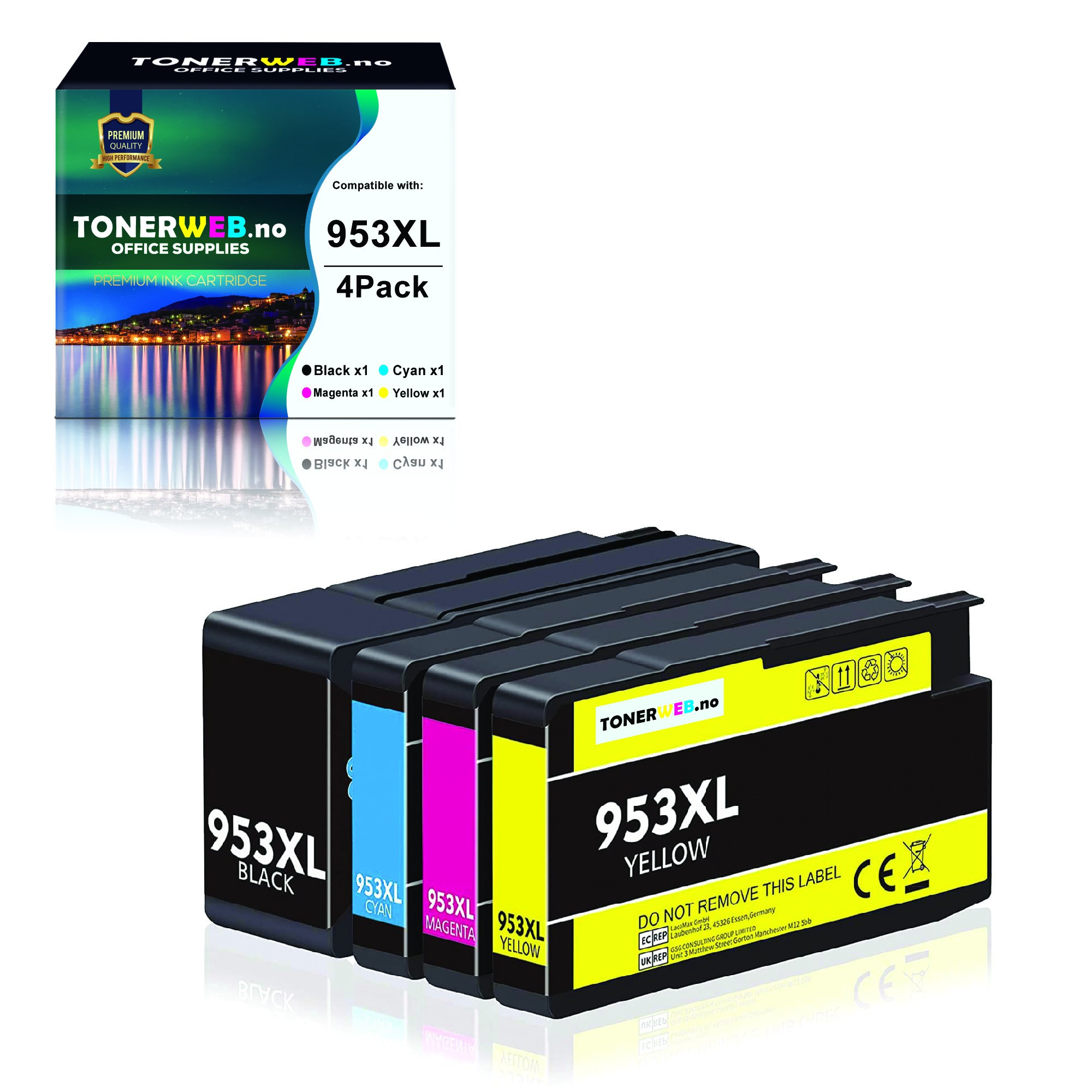 HP 953XL BK/C/M/Y (svart/cyan/magenta/gul) blekkpatroner 4-pakk 4 x 2000 sider - kompatibel