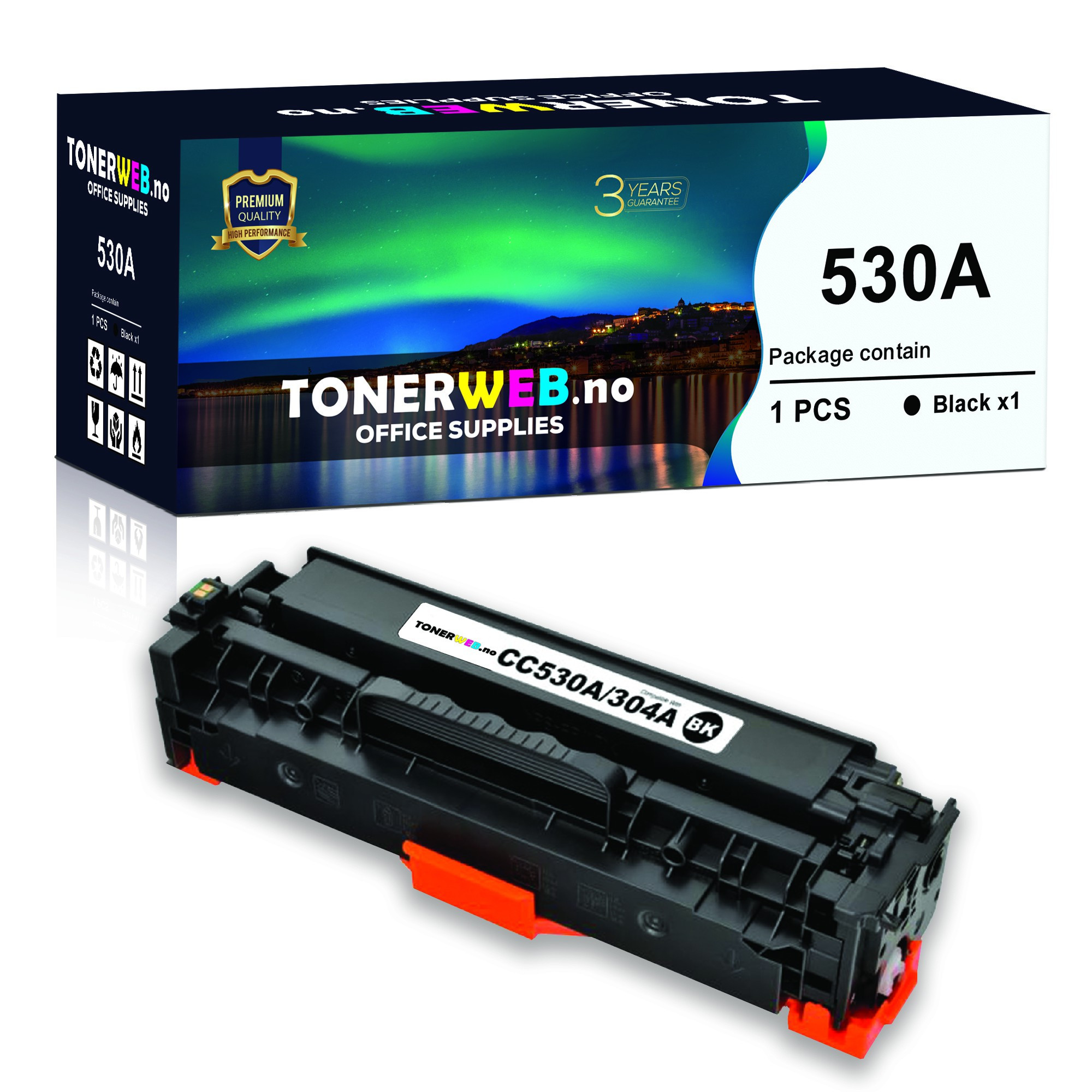 Tonerkassett, erstatter HP/Canon Toner Sort 530A/ 718(3.500 sider)