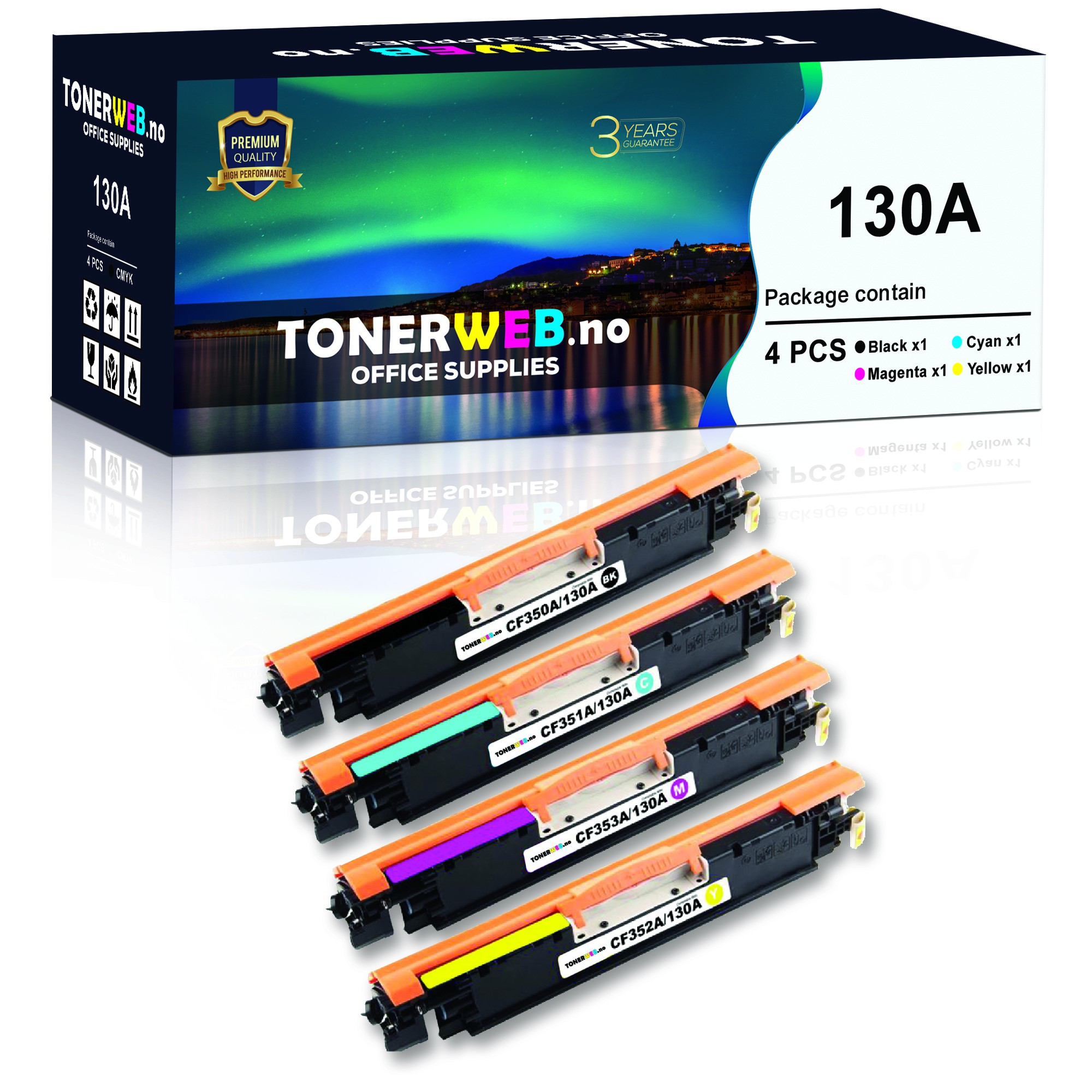 HP 130A BK/C/M/Y (svart/cyan/magenta/gul) toner 4-pakk 1 x 1300 sider / 3 x 1000 sider - kompatibel