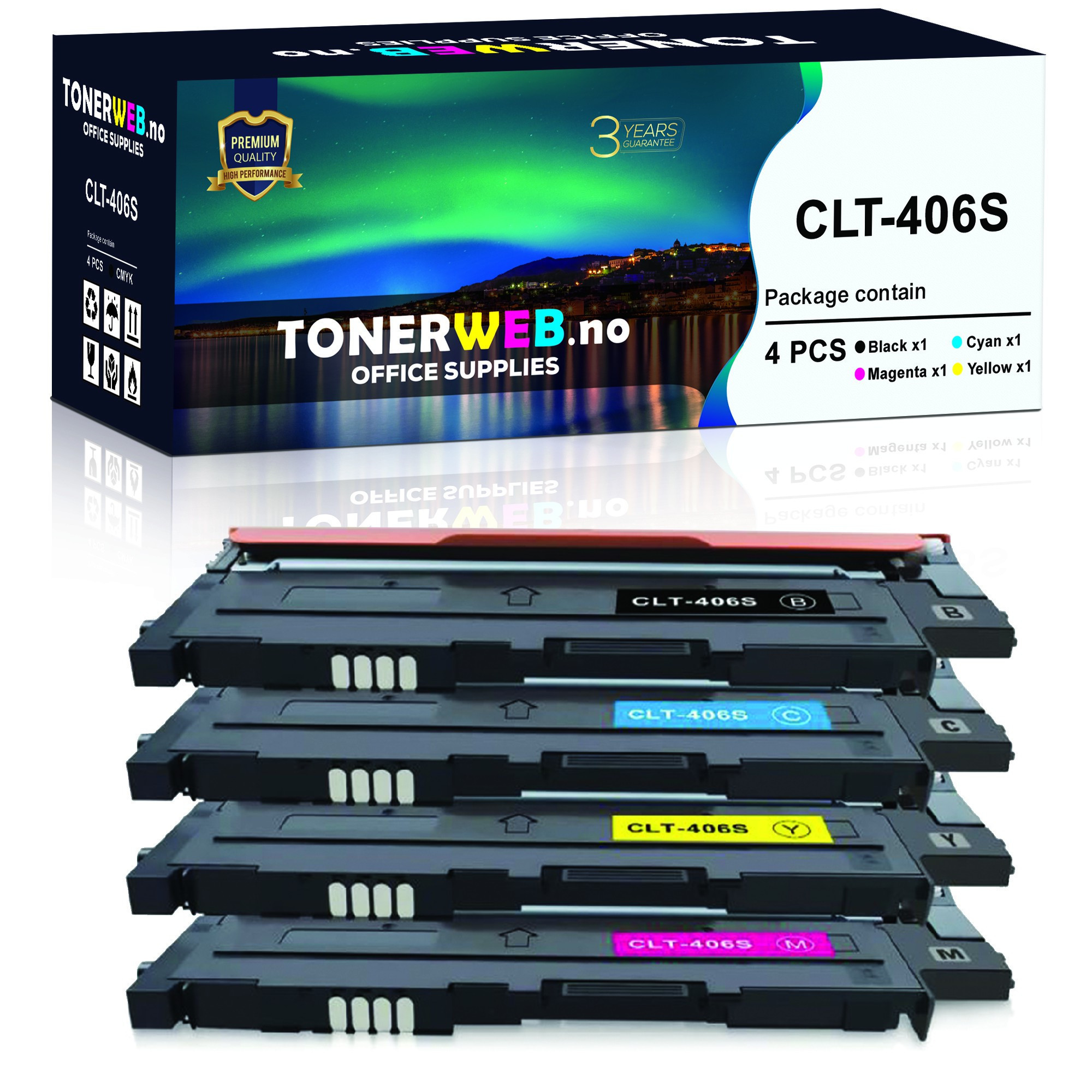 Samsung CLT-406 BK/C/M/Y (svart/cyan/magenta/gul) toner 4-pakk 4 x 1000 sider - kompatibel