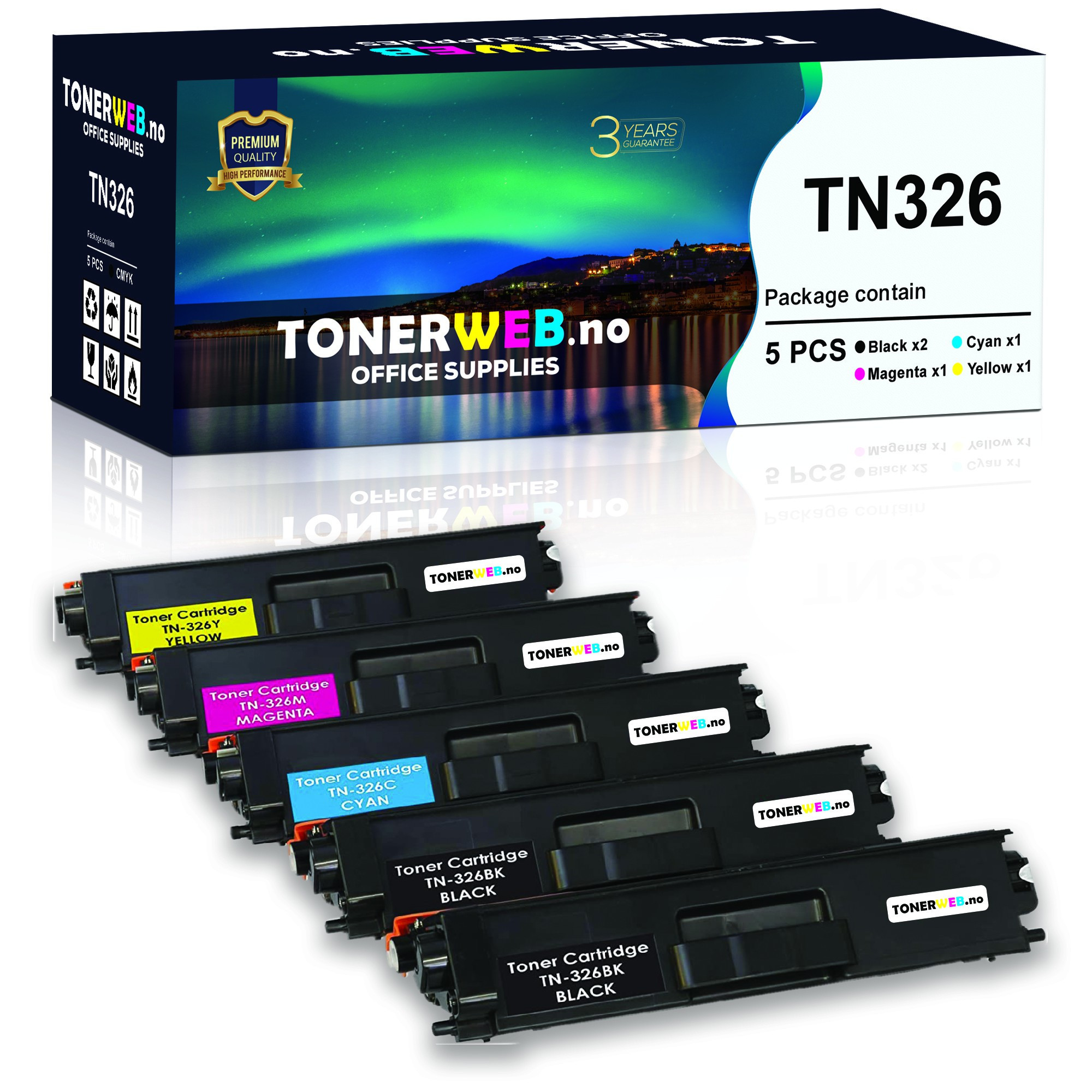 BildeBrother TN326 BK/C/M/Y (svart/cyan/magenta/gul) toner 5-pakk 2 x 4000 sider / 3 x 3500 sider - kompatibel