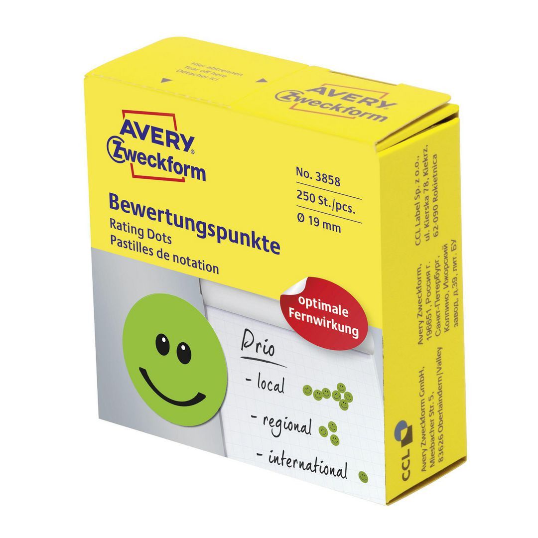 BildeEtikett AVERY smiley 19mm grön 250/fp