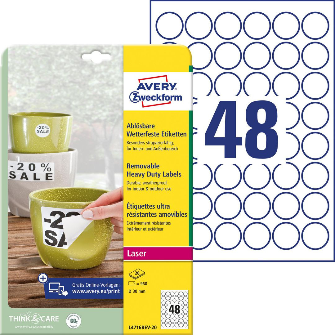 BildeEtikett AVERY Slitst. rund 30mm 960/fp