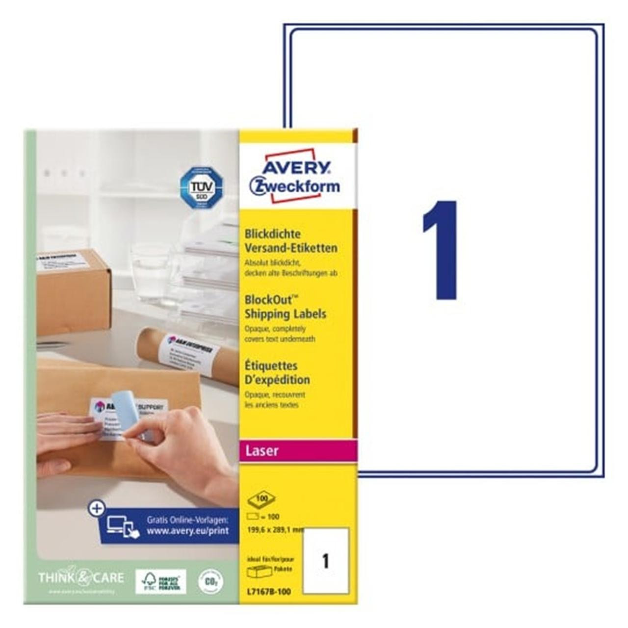 BildeEtikett AVERY 199,6x289,1mm 100/fp