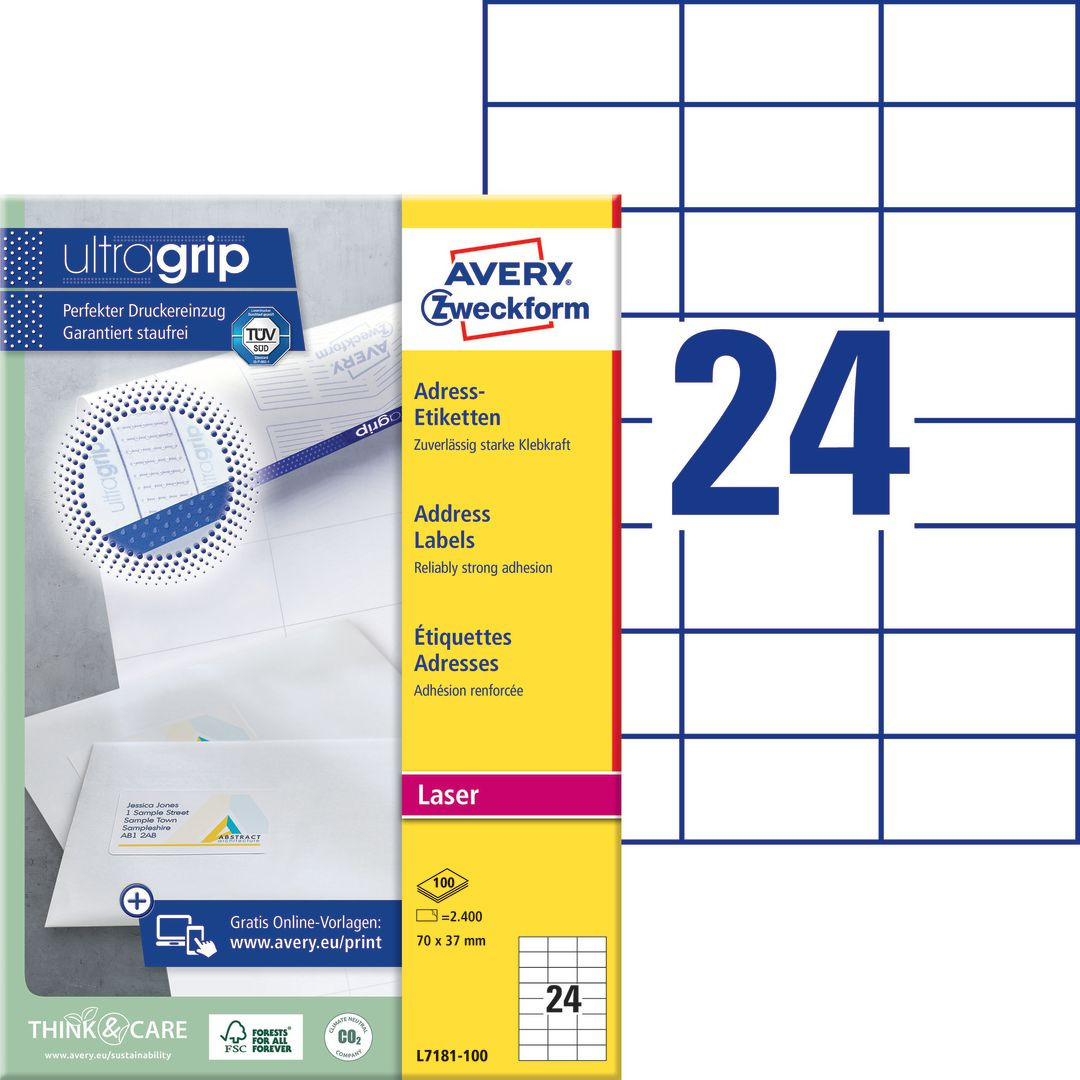 BildeEtikett AVERY Laser 70x37mm 2400/fp