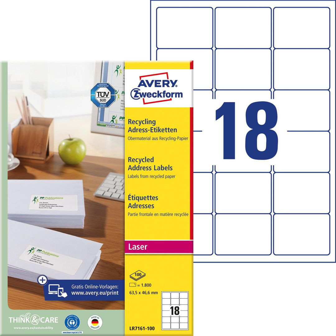 BildeEtikett AVERY återv. 63,5x46,6mm 1800/fp