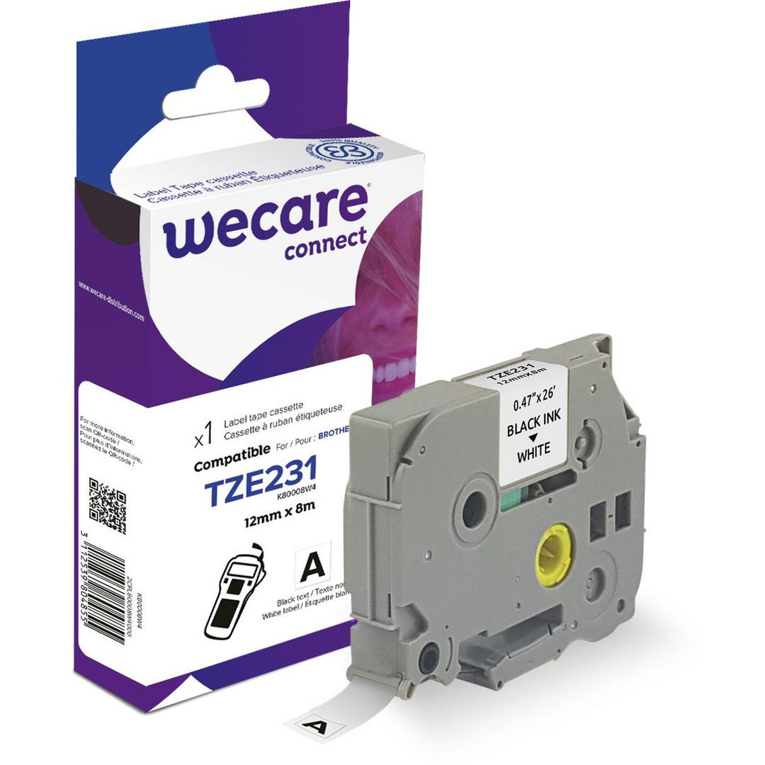 BildeTape WECARE 12mm TZe-231 Svart på Vit