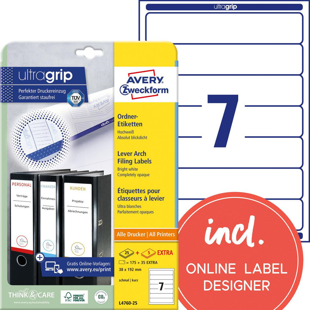 BildeEtikett AVERY smala pärmar 192x38 175/fp