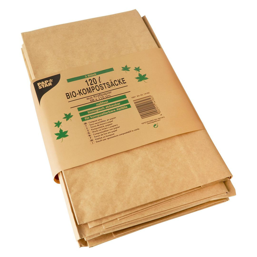BildeKompostpåse PURE papp 120L brun 3/fp