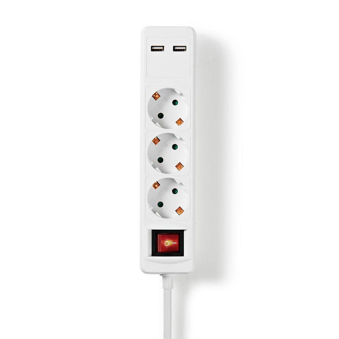 BildeGrenuttag NEDIS jordad 3-väg + 2 USB