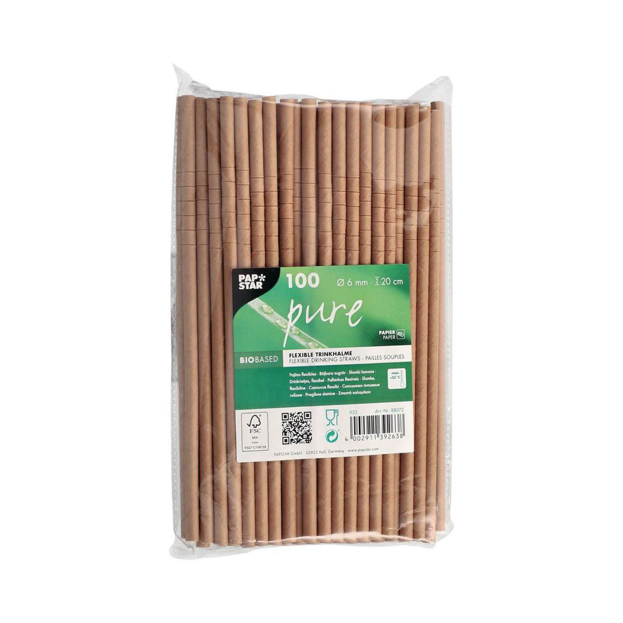 BildeSugrör PURE papp böjbar 20cm brun 100/fp