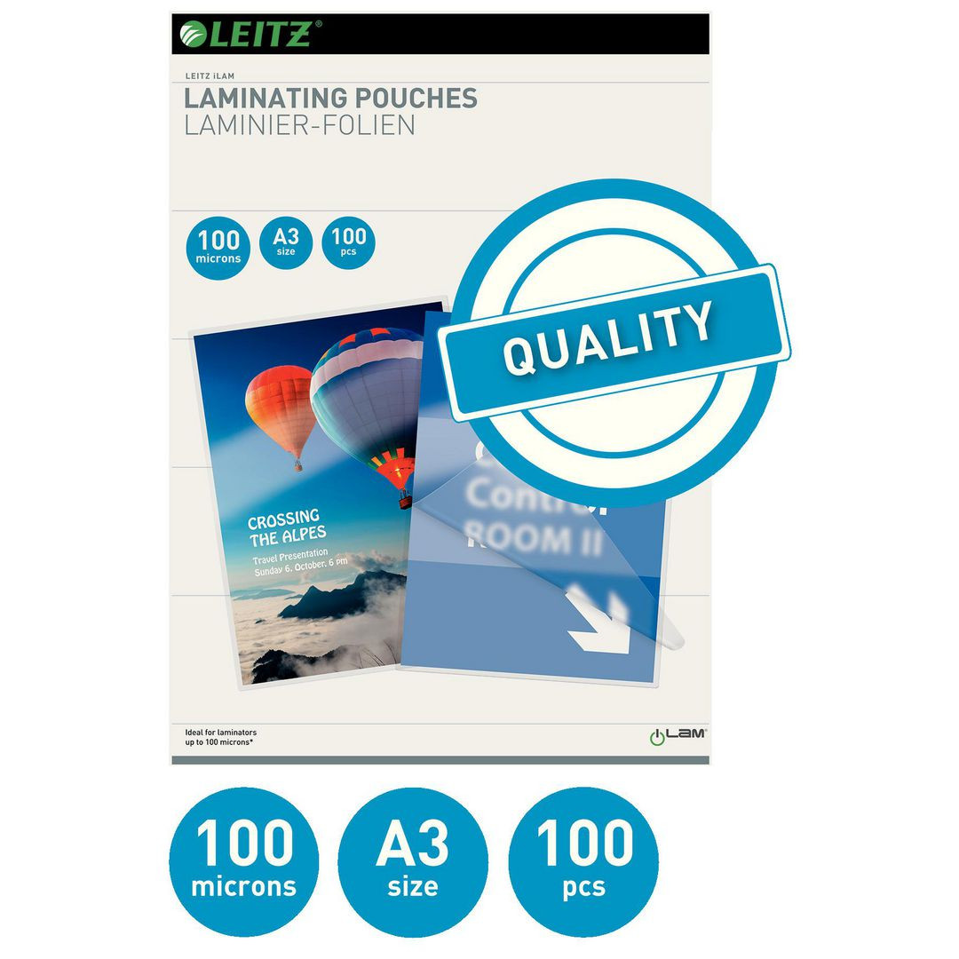 BildeLaminat LEITZ A3 100mic klar 100/fp
