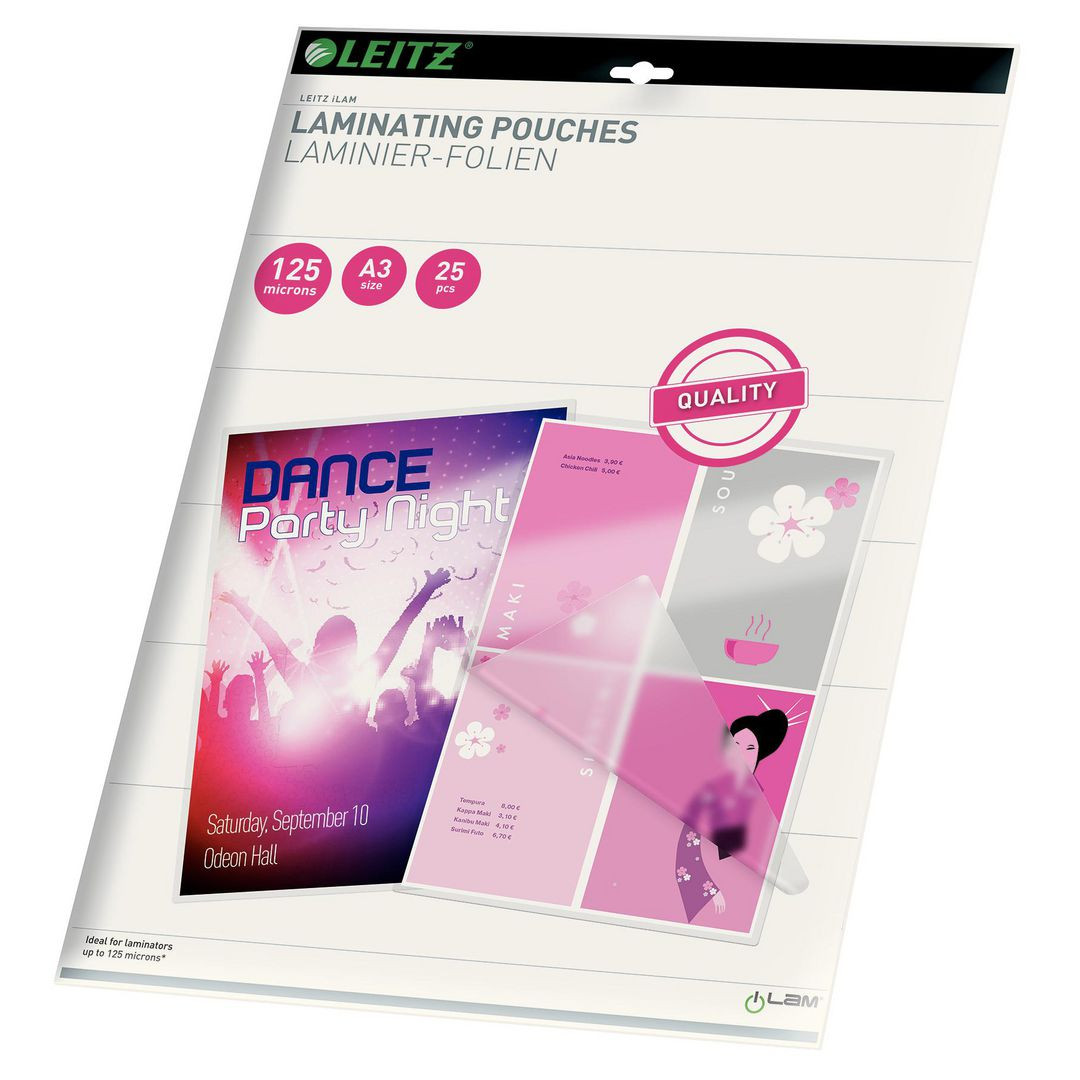 BildeLaminat LEITZ A3 125mic klar 25/fp
