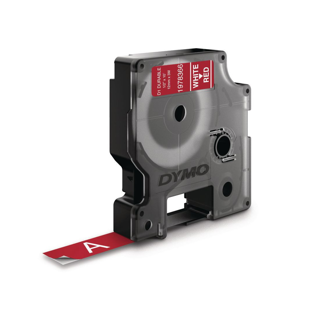 BildeTape DYMO Durable D1 12mm vit på röd