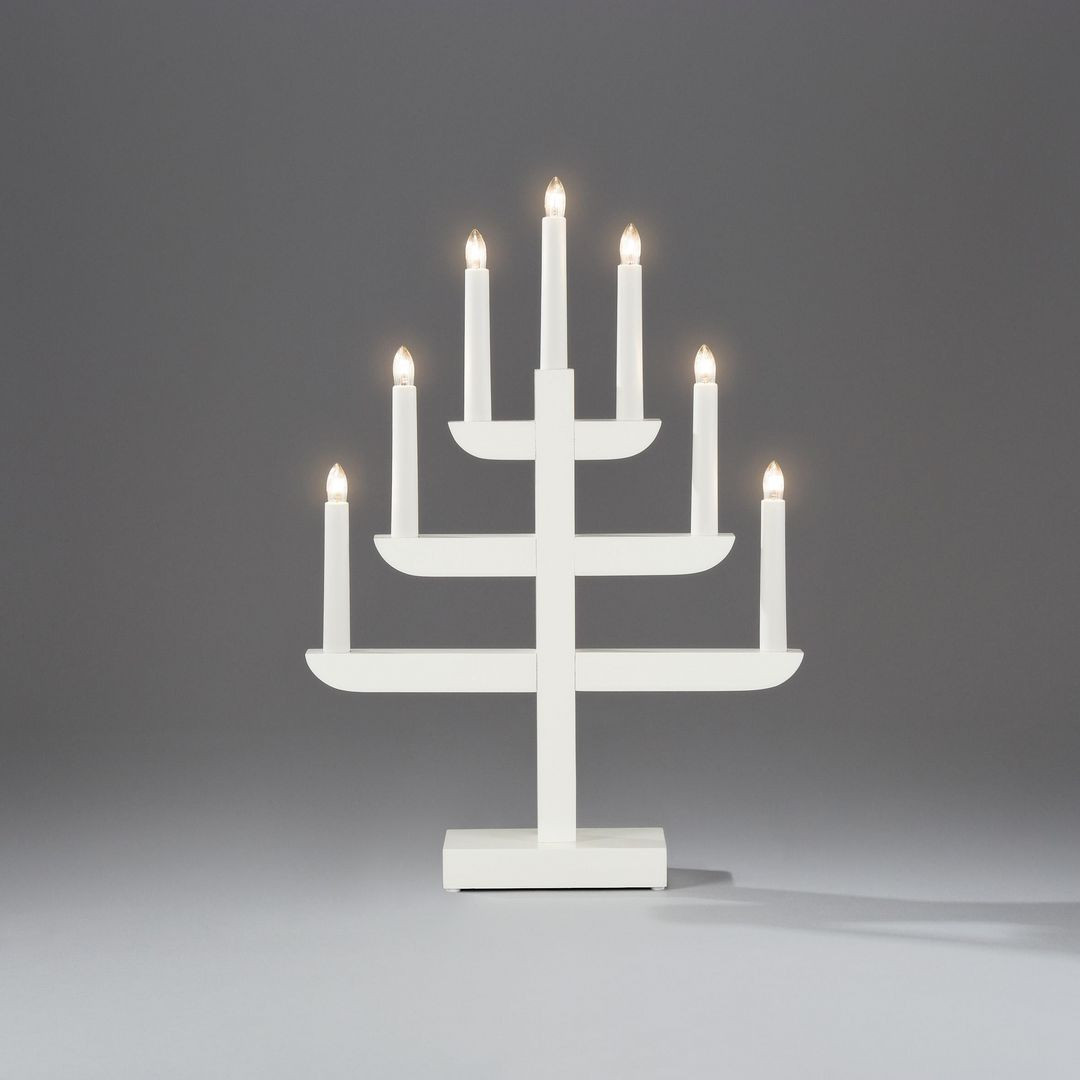 BildeElljusstake 7 ljus 33x46cm trä vit