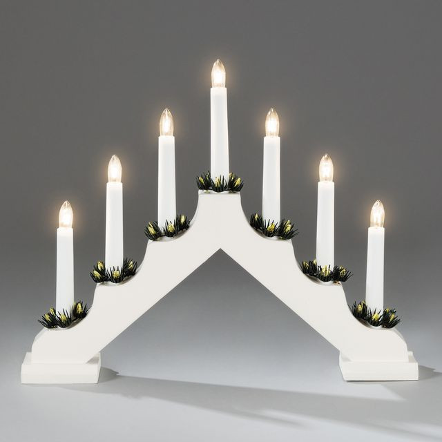 BildeElljusstake 7 ljus 39x32cm trä vit