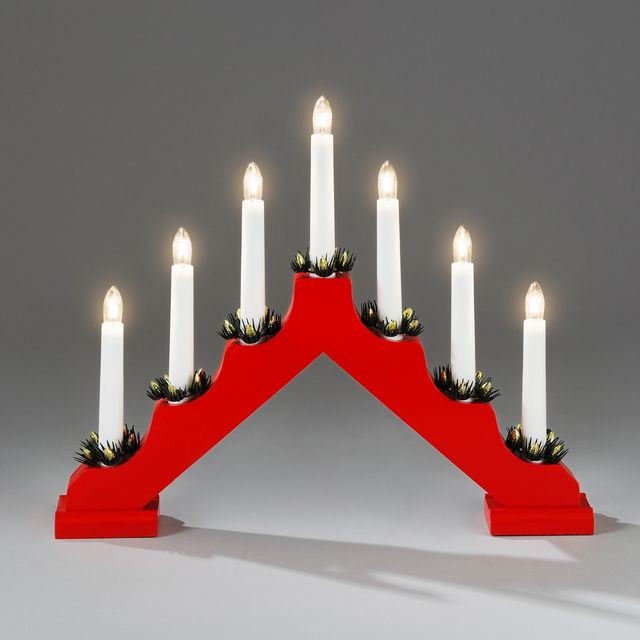 BildeElljusstake 7 ljus 39x32cm trä röd