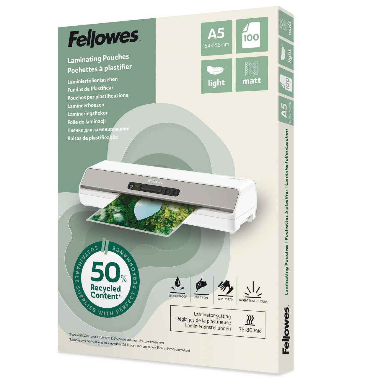 BildeLaminat FELLOWES A5 Light Matt 100/fp