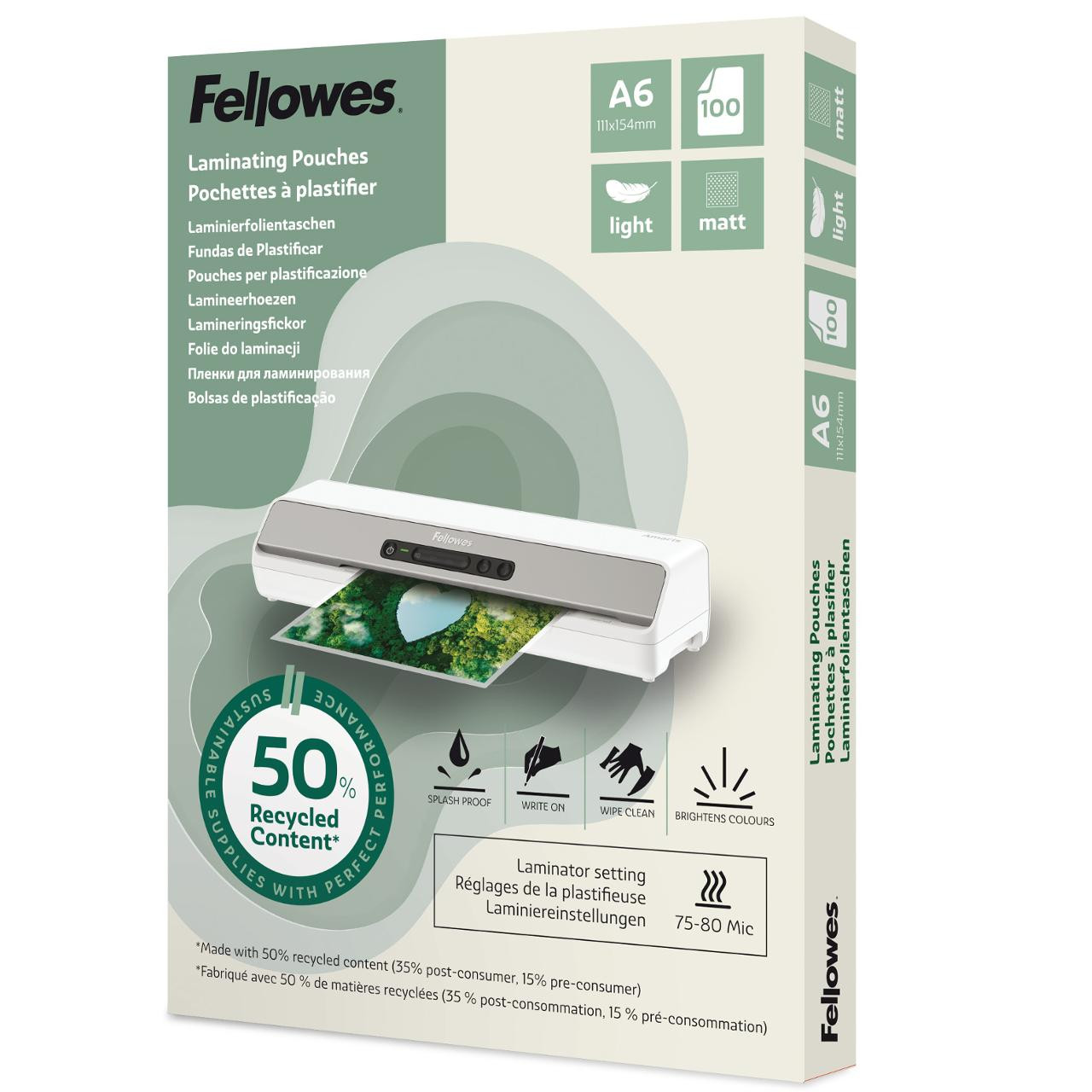 BildeLaminat FELLOWES A6 Light Matt 100/fp