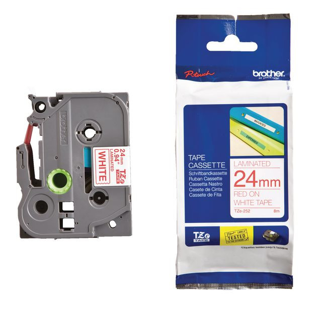 BildeTape BROTHER TZE252 24mm röd på vit