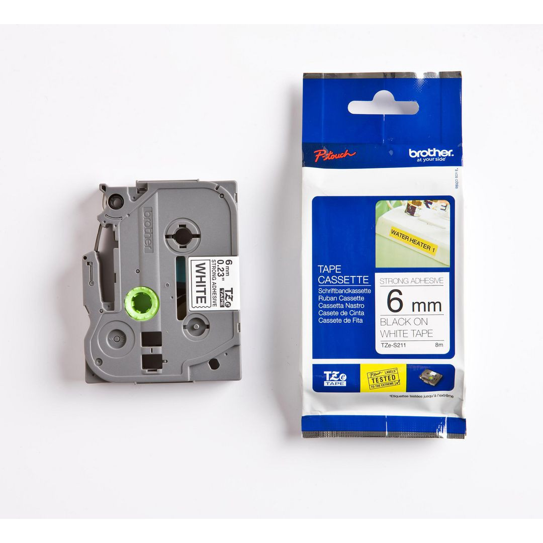 BildeTape BROTHER TZES-211 6mm svart på vit