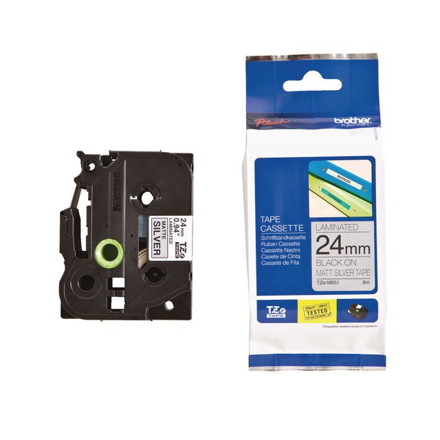 BildeTape BROTHER TZEM951 24mm Svart på Silv.