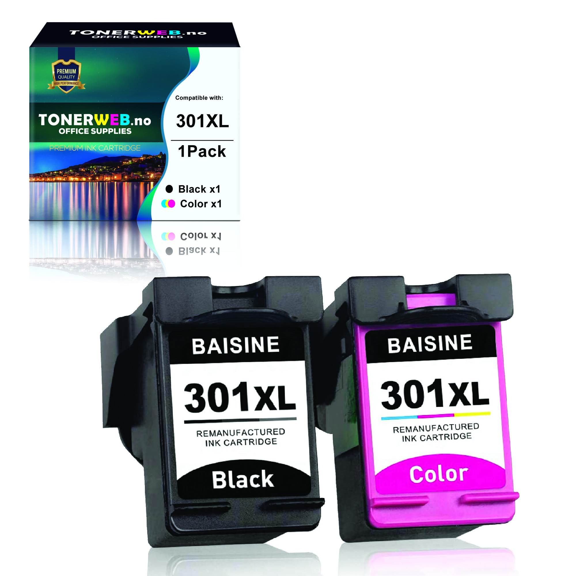 BildeBlekkpatron, erstatter HP Blekkpatron 3-Farge 301XL, 2 stk. (2 x 330 sider)