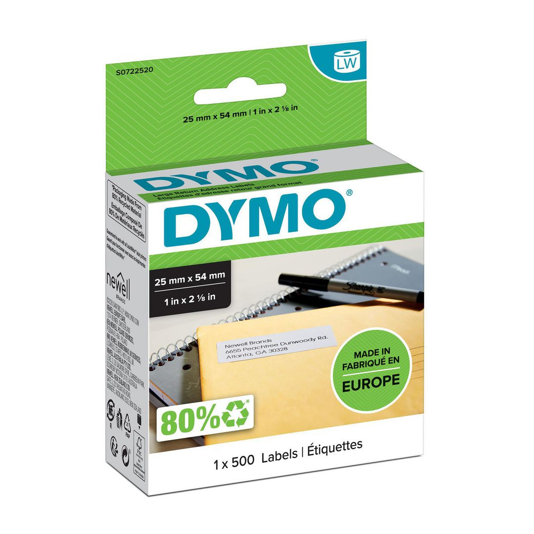 BildeEtikett DYMO retur 25x54 mm 500/fp