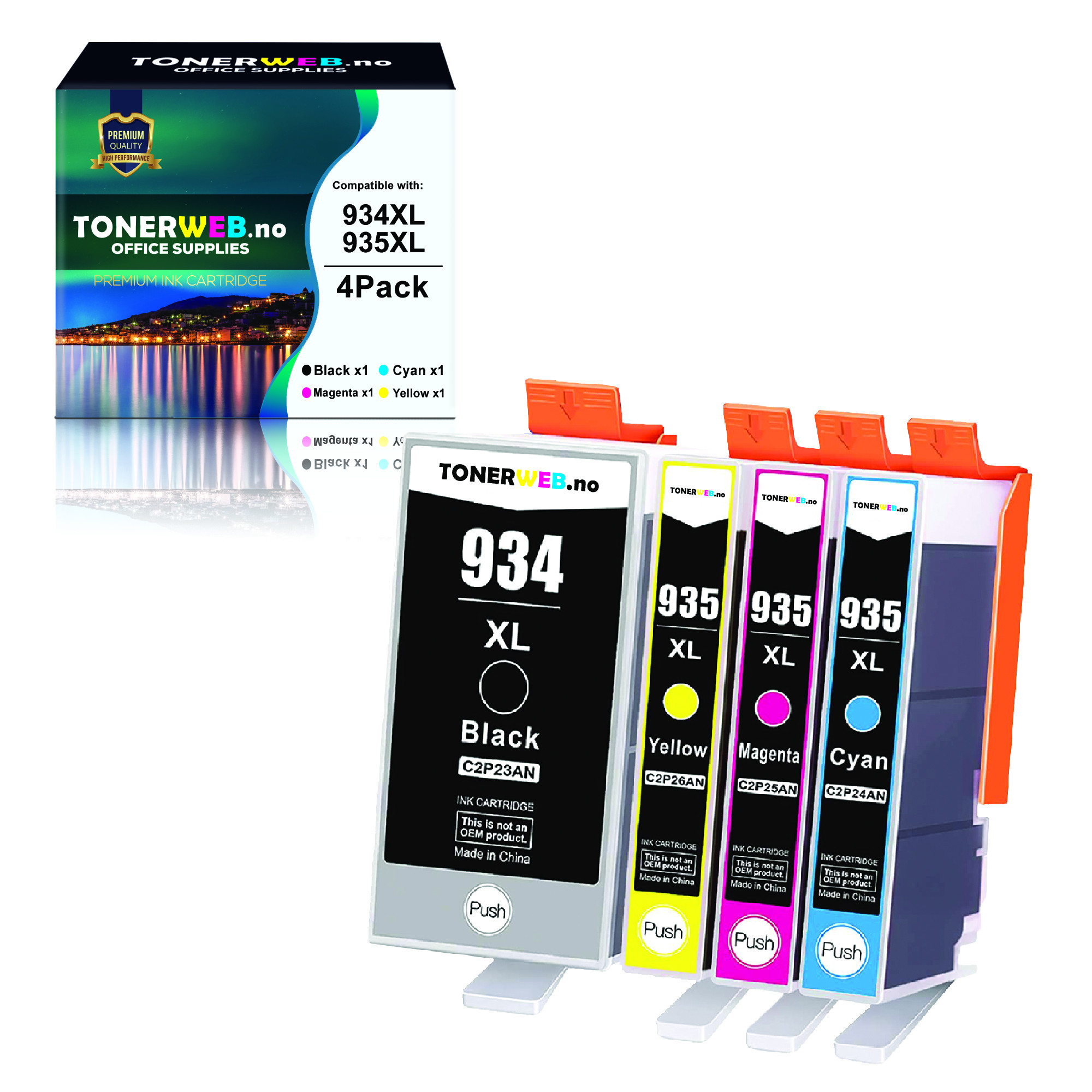 BildeHP 934XL / 935XL BK/C/M/Y (svart/cyan/magenta/gul) blekkpatroner 4-pakk 1 x 56,6 ml / 3 x 14,6 ml - kompatibel