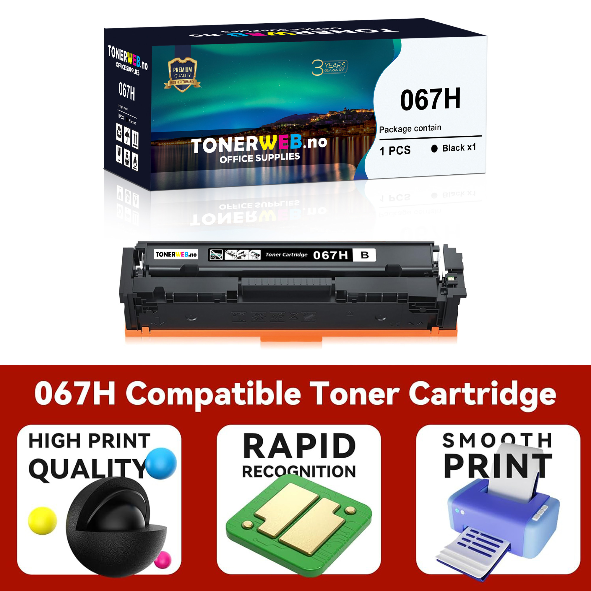Canon 067H BK (svart) toner 13000 sider - kompatibel