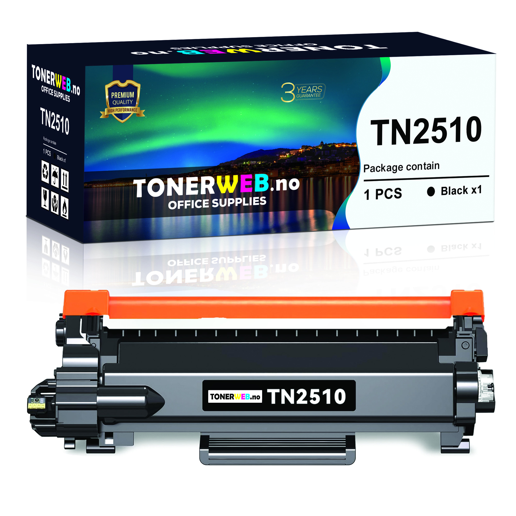 BildeTonerkassett, erstatter Brother Tn2510Xl Sort