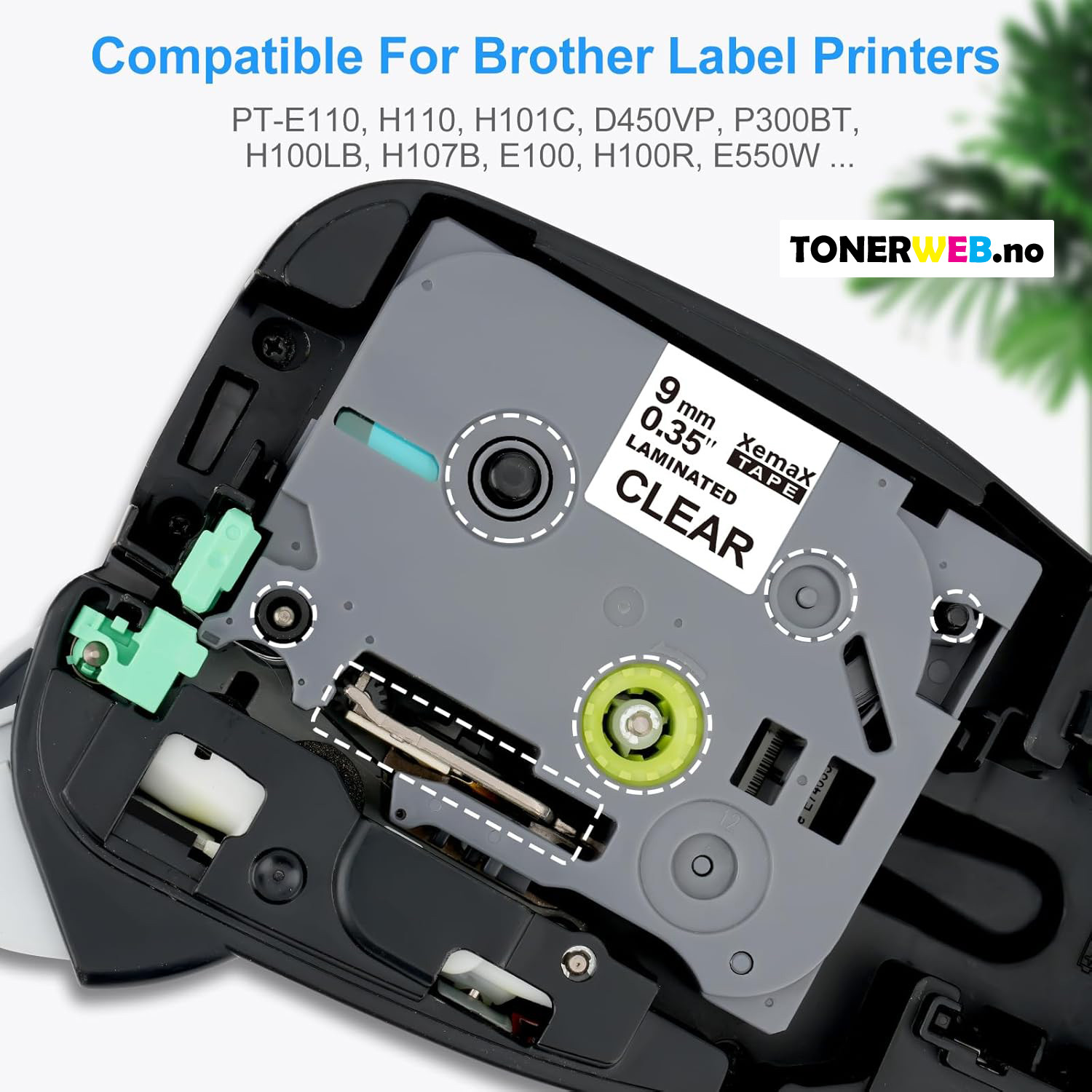 Brother Tape, erstatter Brother P-Touch TZ-121 Sort På Klar 9mm (8m)