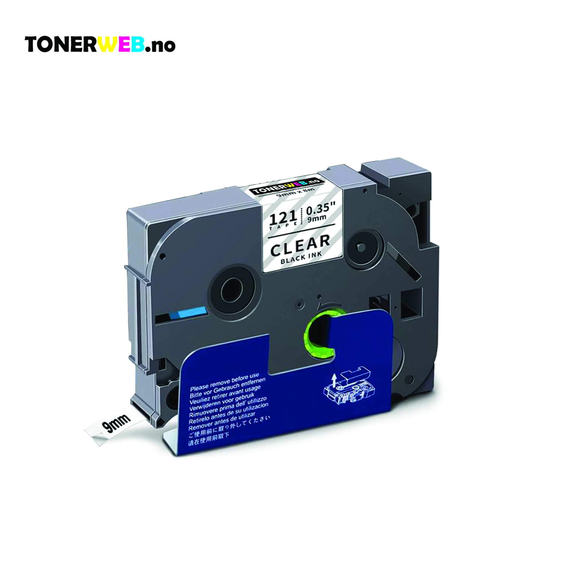 Brother Tape, erstatter Brother P-Touch TZ-121 Sort På Klar 9mm (8m)