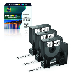 BildeDymo D1 svart på klar tape 3-pakk 12 mm x 7 m - kompati...