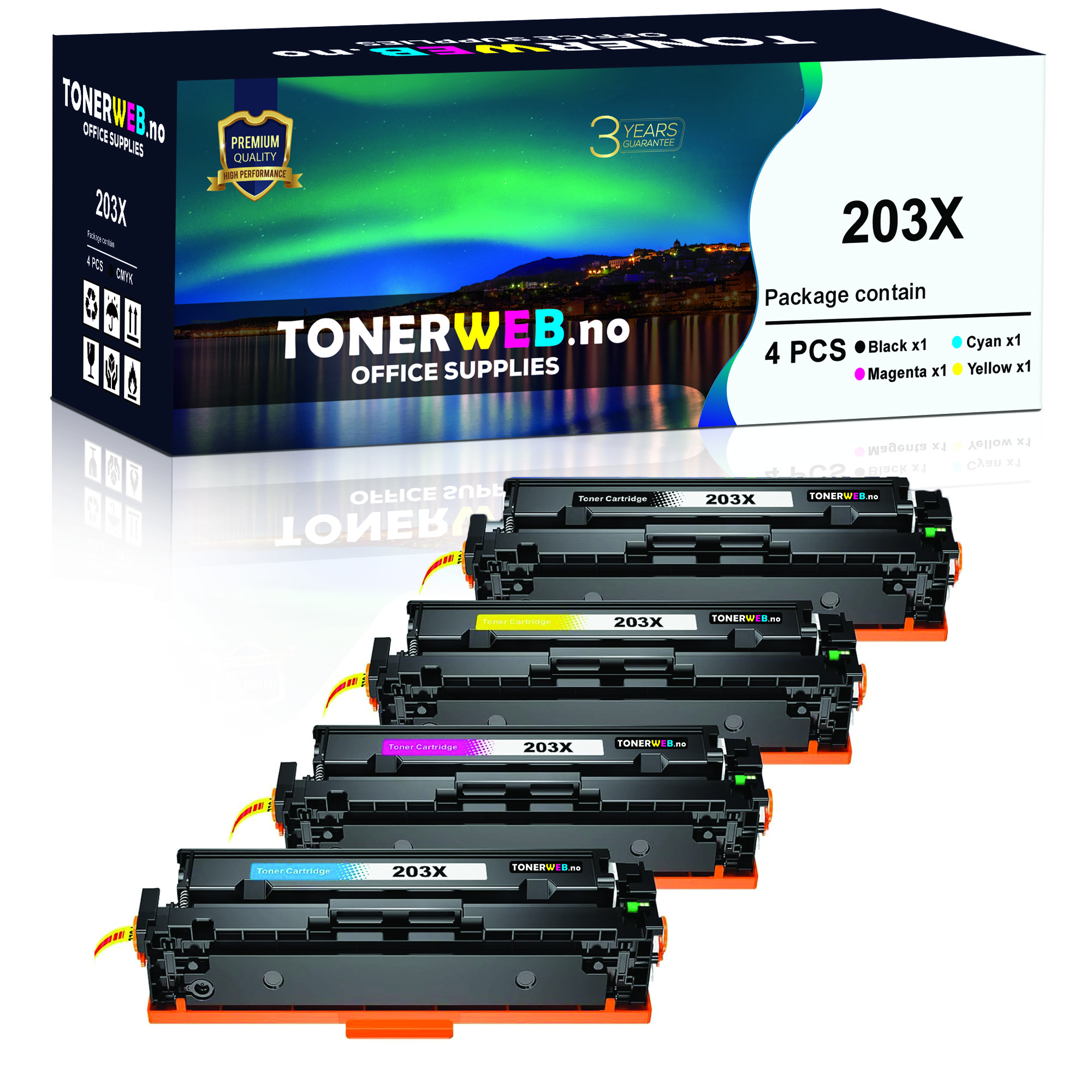 BildeHP 203X BK/C/M/Y (svart/cyan/magenta/gul) toner 4-pakk 1 x 3200 sider / 3 x 2300 sider - kompatibel